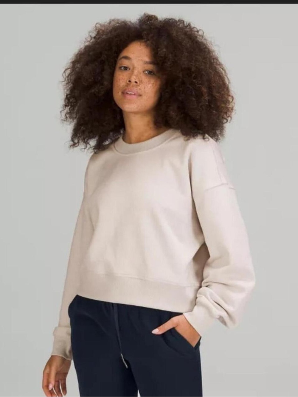 Lululemon Perfectly Oversized Cropped Crew Sweatshirt Ivory Grey sz M/L